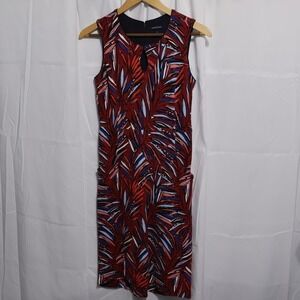 Lands End Sheath Dress Keyhole Bodice Womens Size 0 Back Zip Multicolor Heavywt